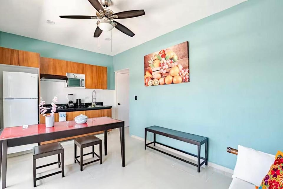 Dining area, fireplace, stove