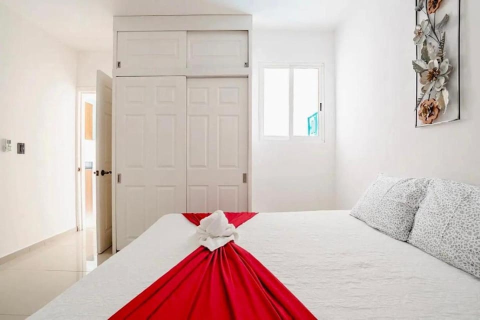 Bed, wardrobe