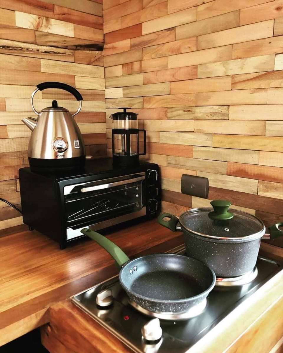 Kitchen or kitchenette, stove