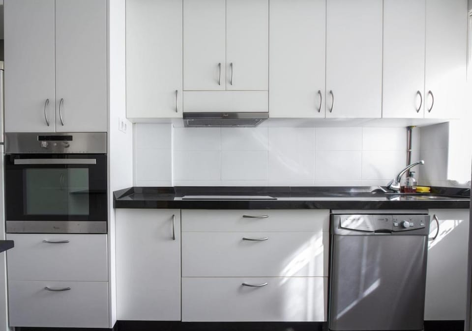 Kitchen or kitchenette, dishwasher, oven, stove