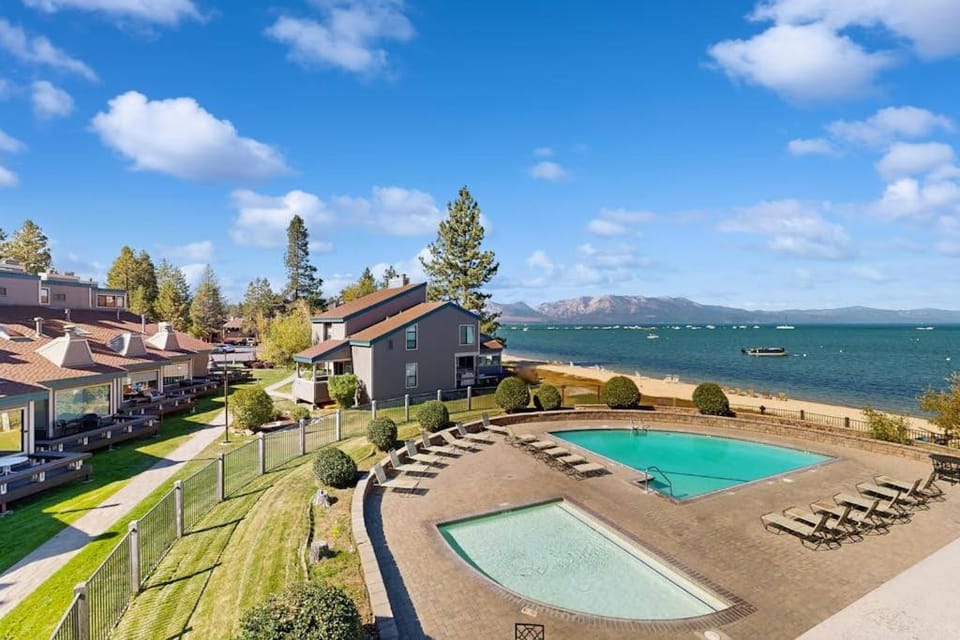 Amazing Lakefront Townhome with Lake & Pool Views Gas Grill Steps from Private Beach House in South Lake Tahoe