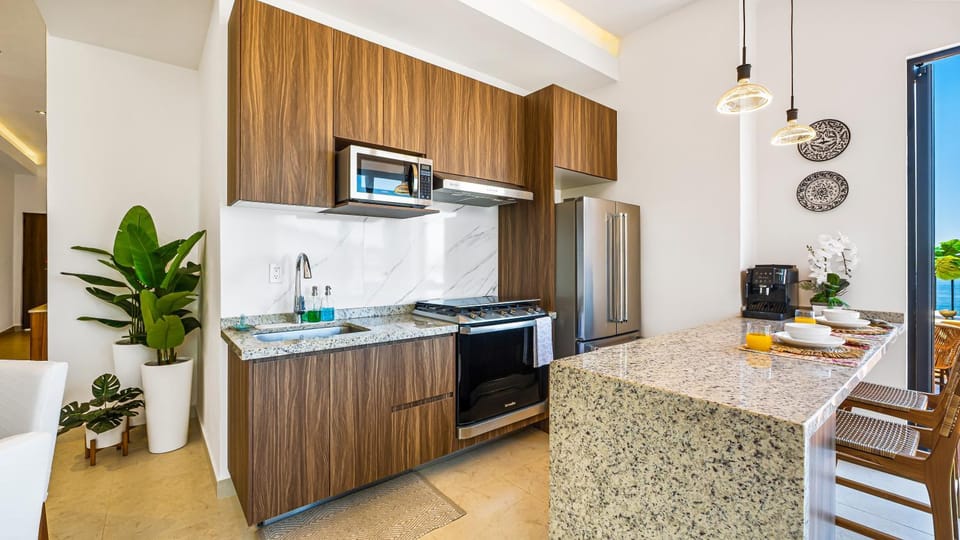 Kitchen or kitchenette, dishwasher, oven, stove