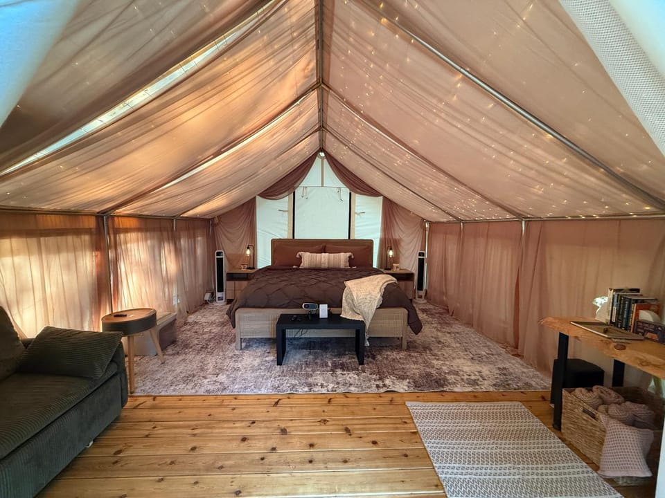 Under the Cedars Glamping Experience with Hot Tub Luxury tent in Olympic National Park