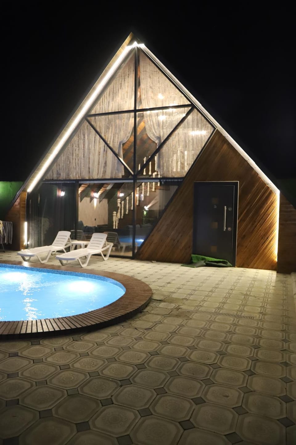 Property building, Night, Pool view, Swimming pool