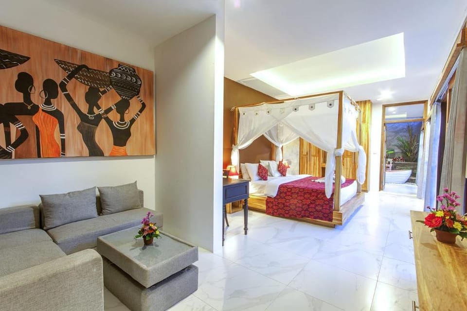 Bed, Living room, Seating area, Bedroom