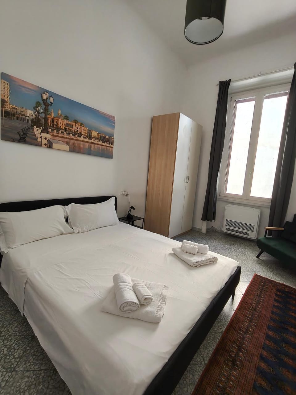 Bed, Photo of the whole room, Bedroom, towels, wardrobe, air conditioner
