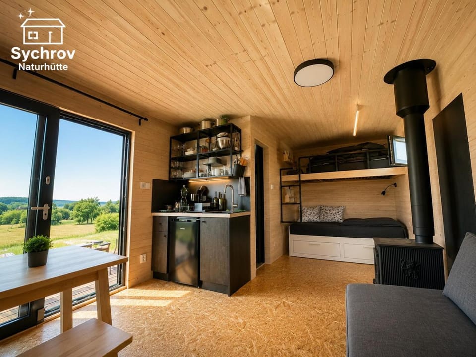 Kitchen or kitchenette, Living room, Seating area