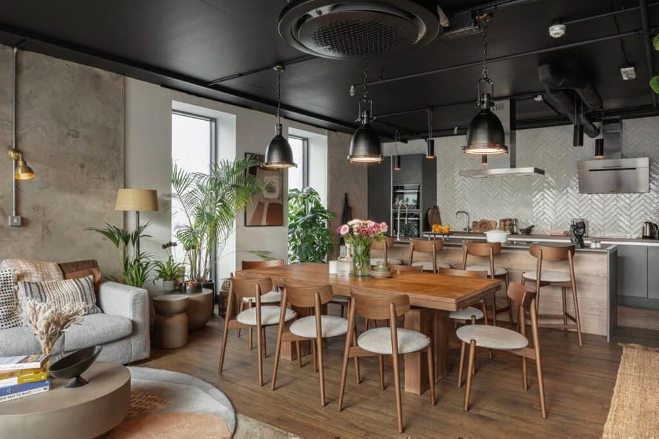 Kitchen or kitchenette, Living room, Dining area