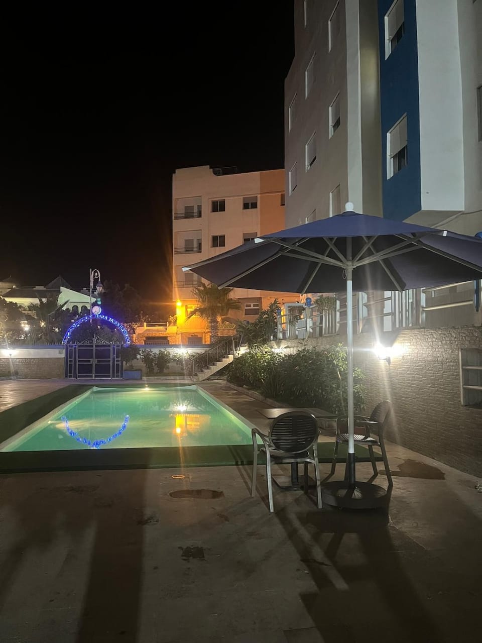 Property building, Night, Pool view, Swimming pool