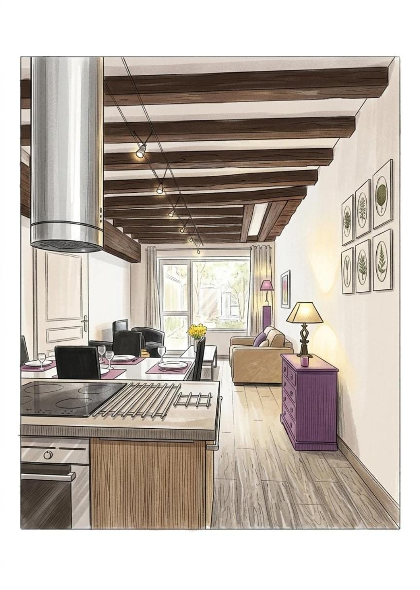 Kitchen or kitchenette, Living room