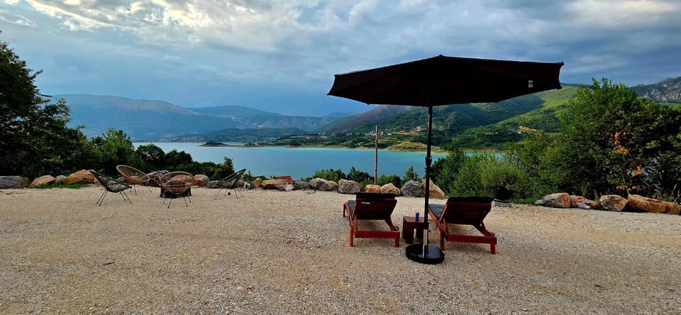 Natural landscape, Lake view, Mountain view, Sunset, sunbed