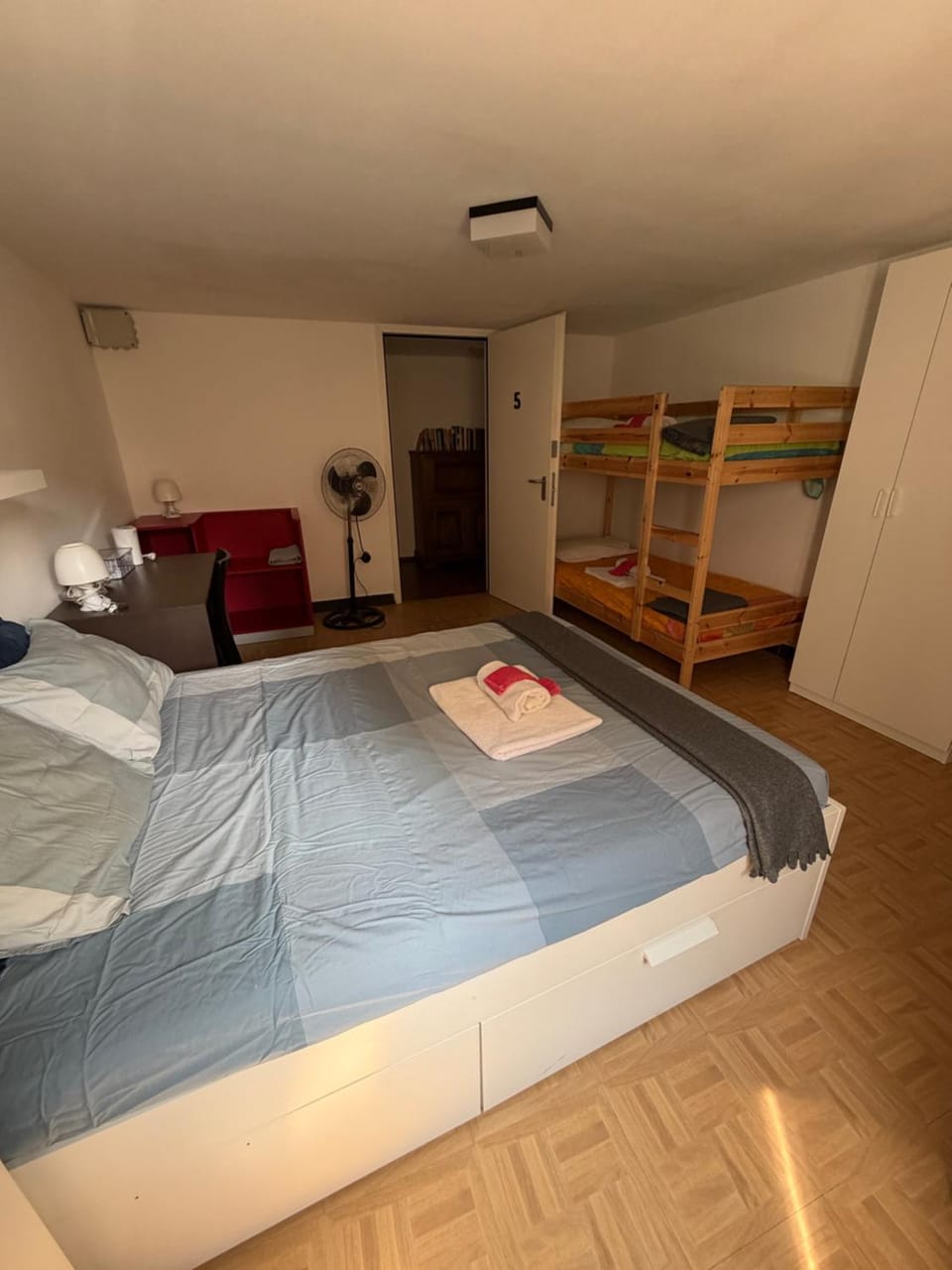 Bed, Photo of the whole room, Bedroom, bunk bed, wardrobe