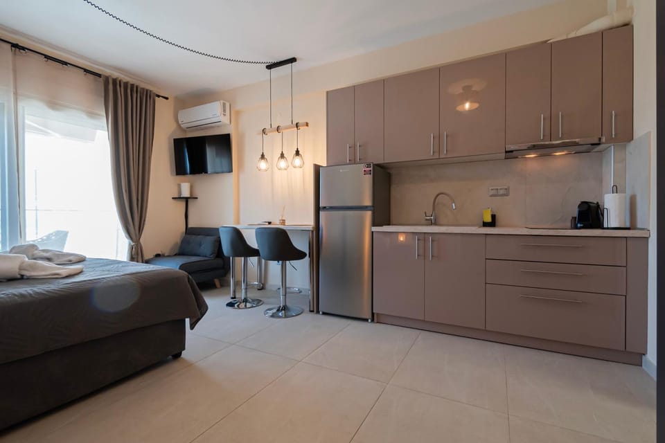 Bed, TV and multimedia, Kitchen or kitchenette, Photo of the whole room, air conditioner