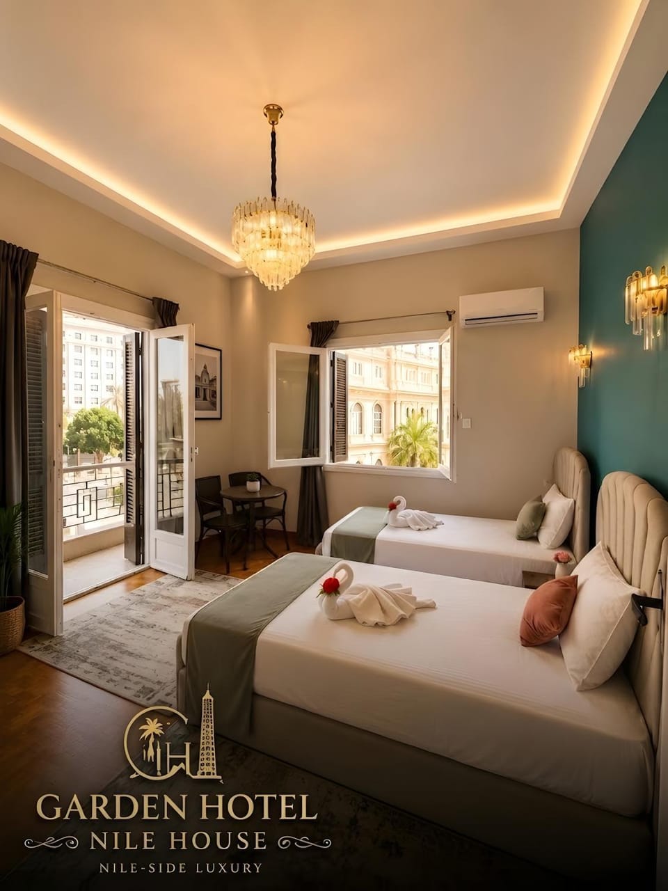 Bed, Photo of the whole room, Bedroom, towels, air conditioner