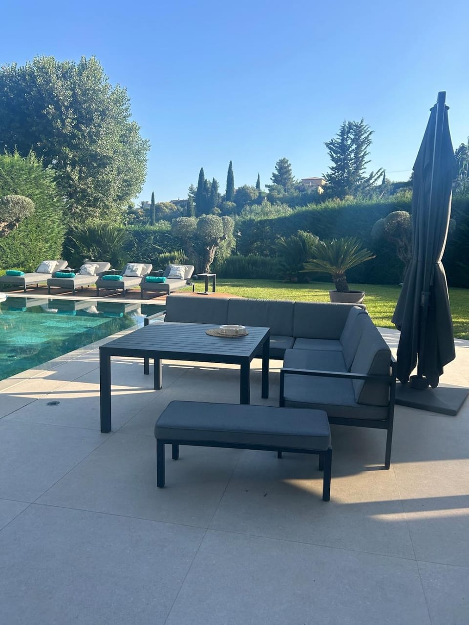 Natural landscape, Garden, Pool view, Swimming pool, sunbed
