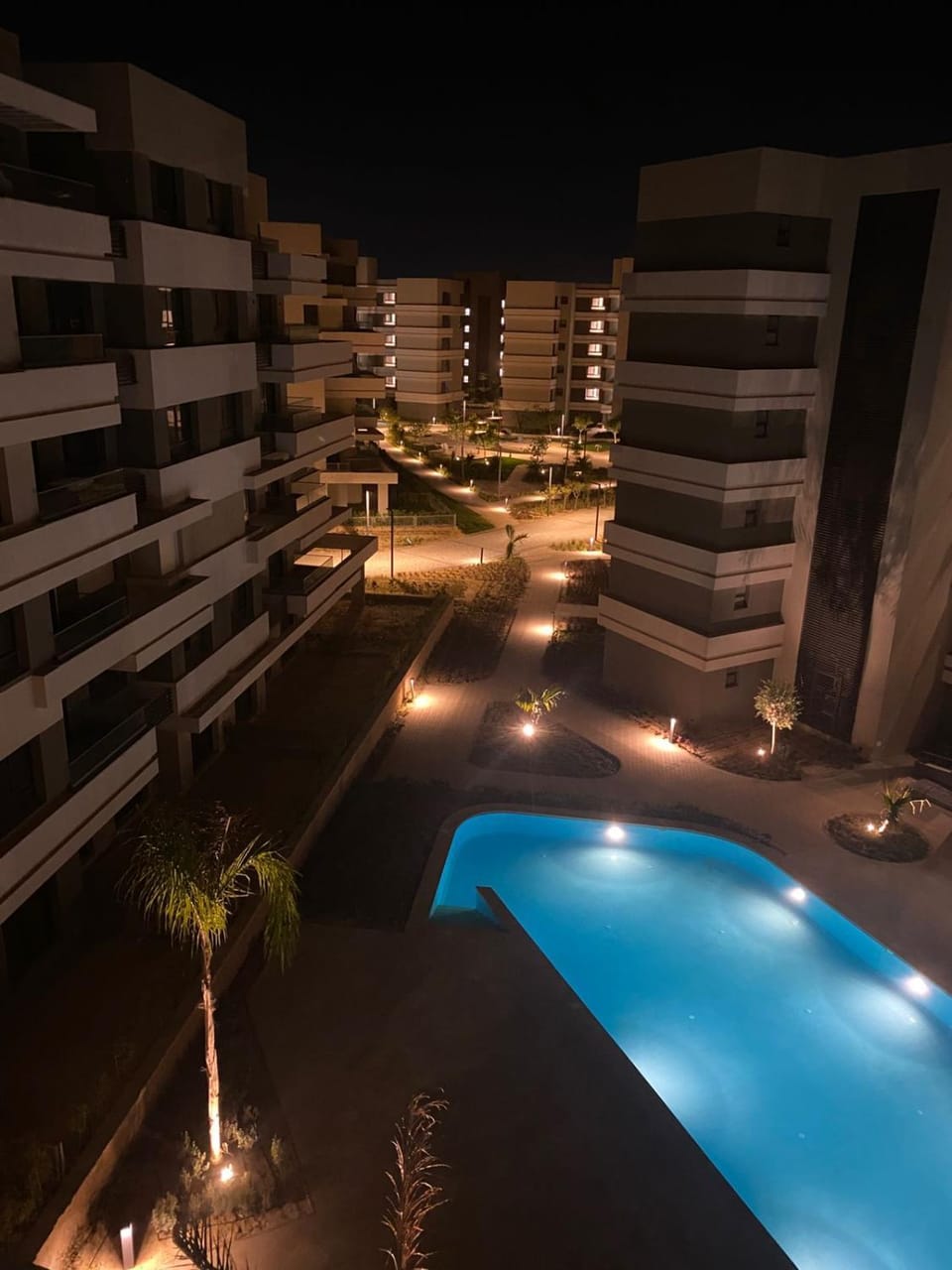 Property building, Night, Pool view, Swimming pool