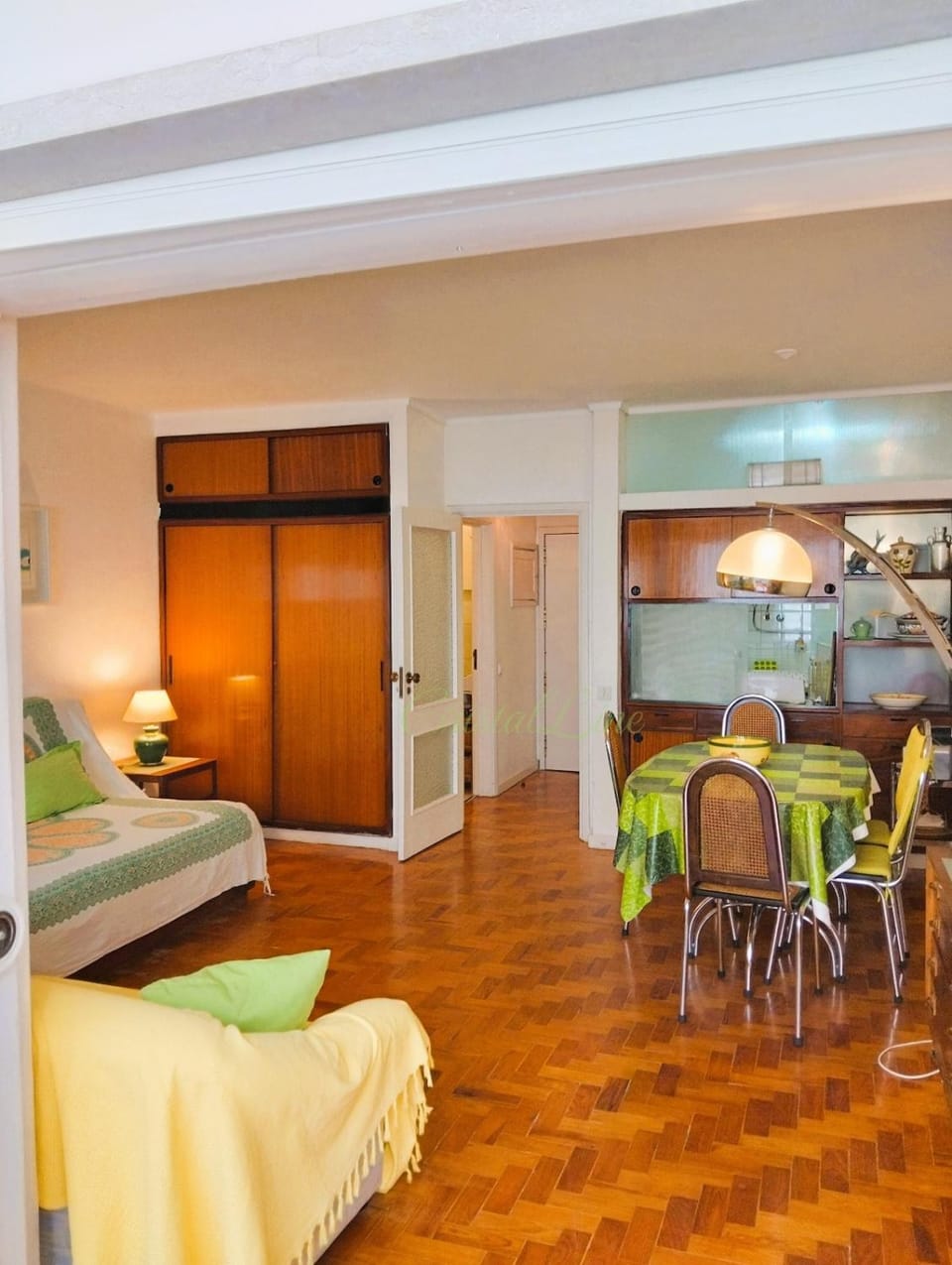 Bed, Kitchen or kitchenette, Living room