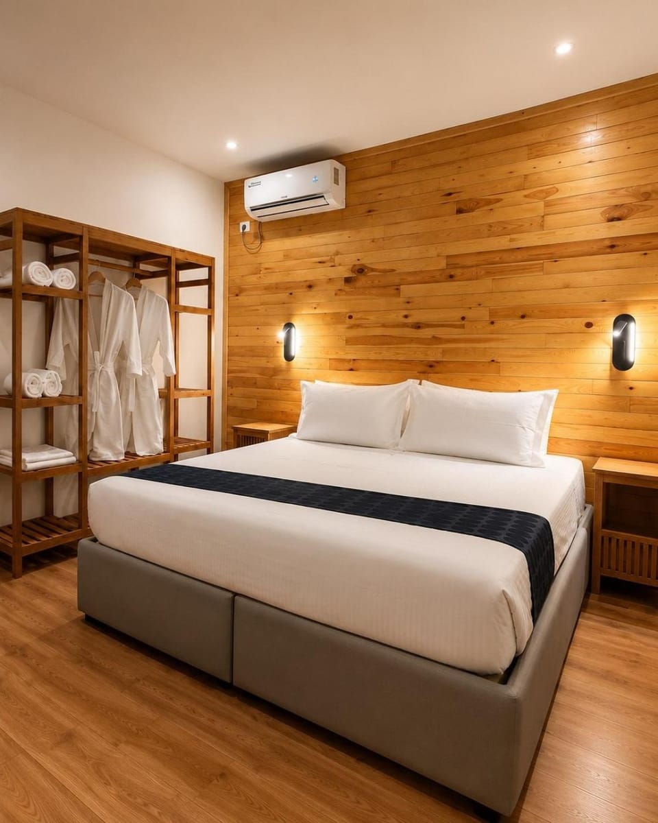 Shower, Bed, Bathroom, Photo of the whole room, Bedroom, wardrobe, air conditioner
