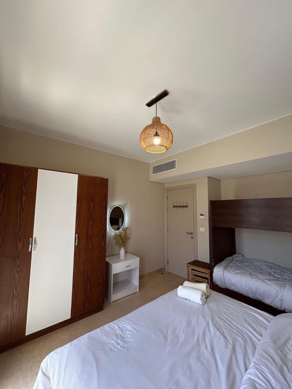 Bed, Photo of the whole room, Bedroom, towels, wardrobe, air conditioner