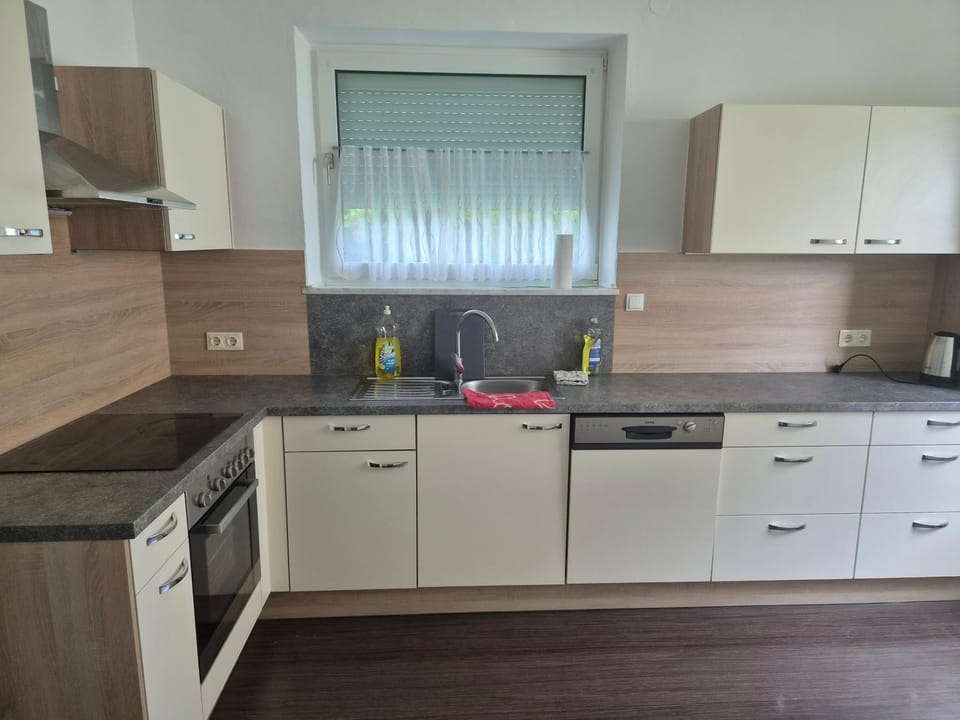 Kitchen or kitchenette, dishwasher, stove