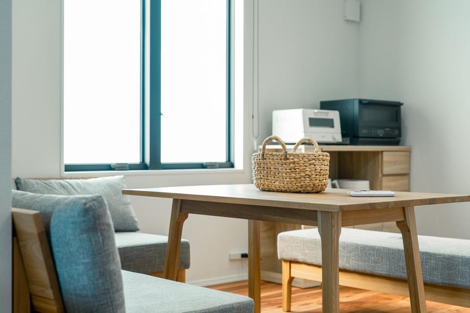 Living room, Dining area, microwave, toaster