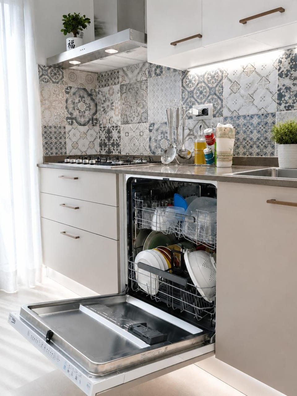 Kitchen or kitchenette, stove