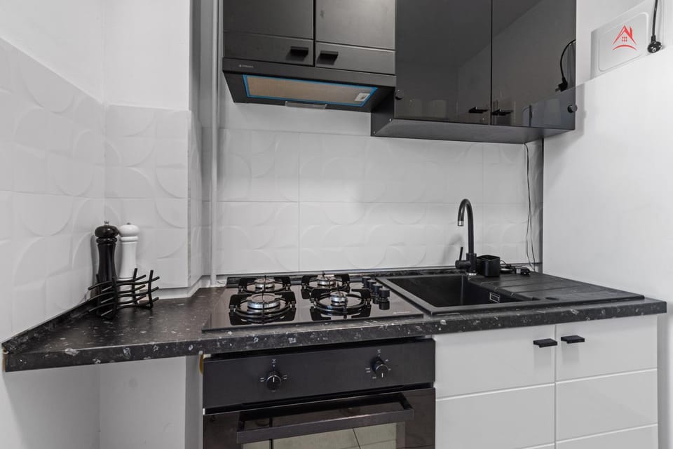 Kitchen or kitchenette, stove