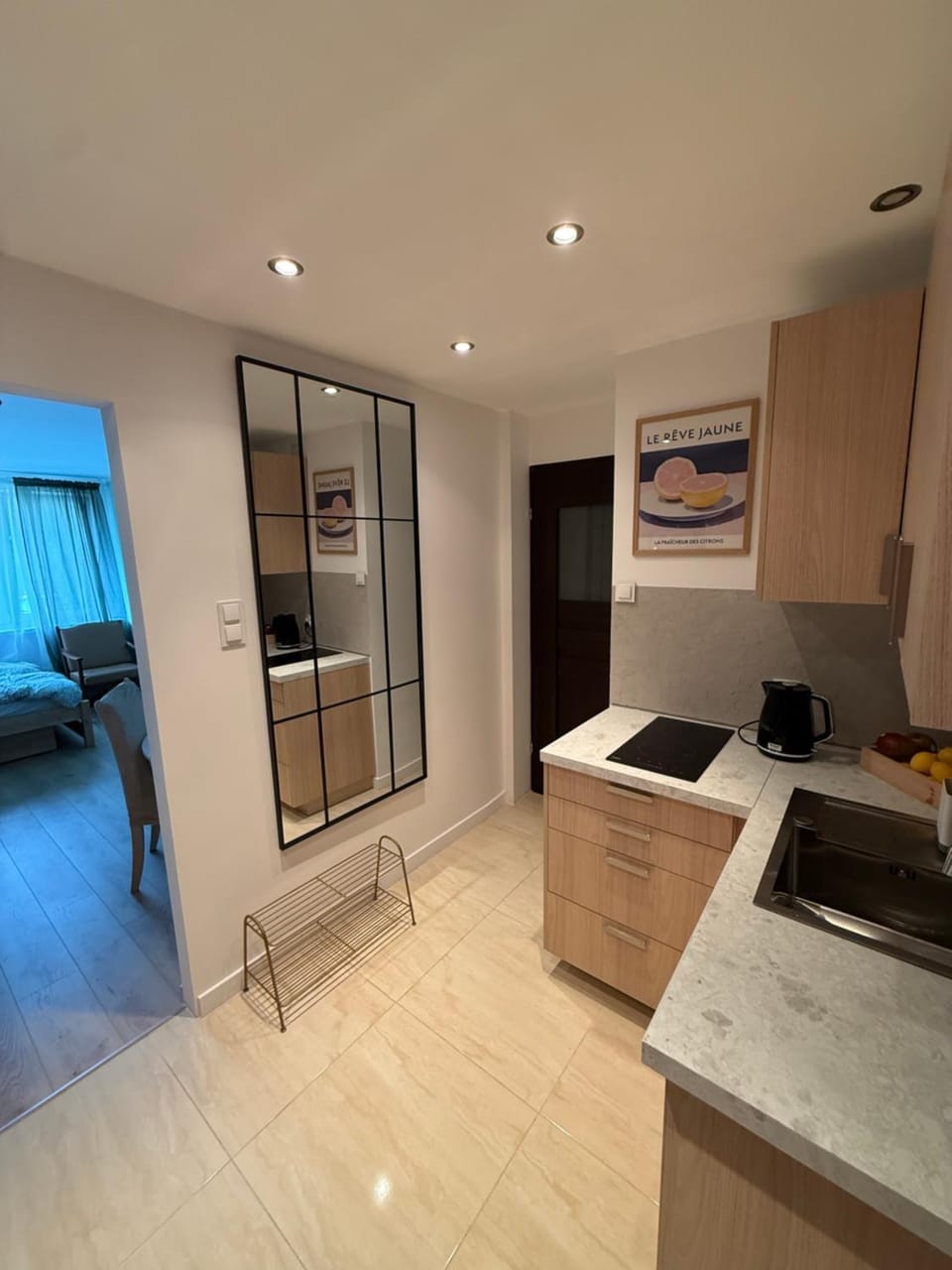 Kitchen or kitchenette, stove