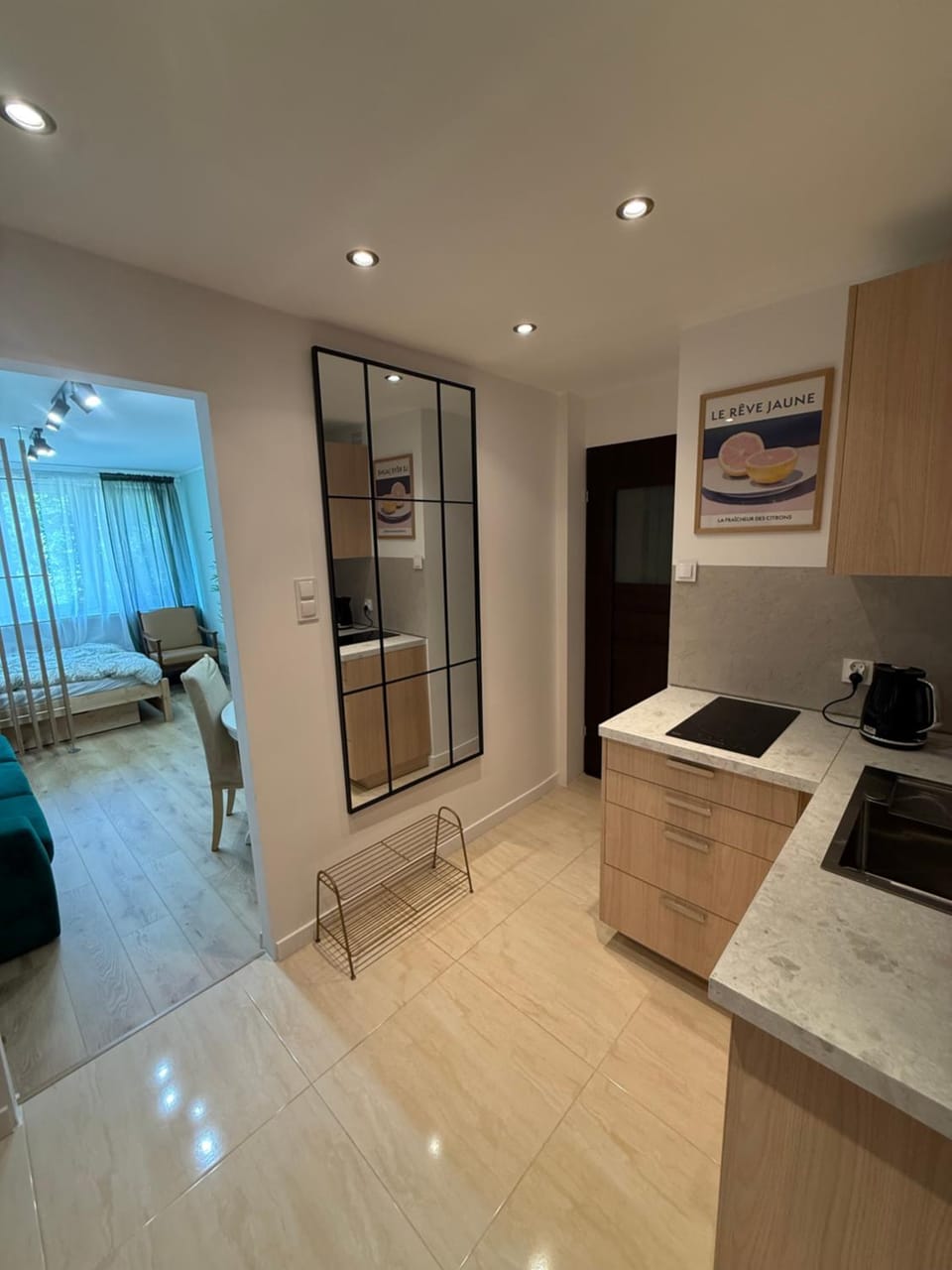 Kitchen or kitchenette, stove