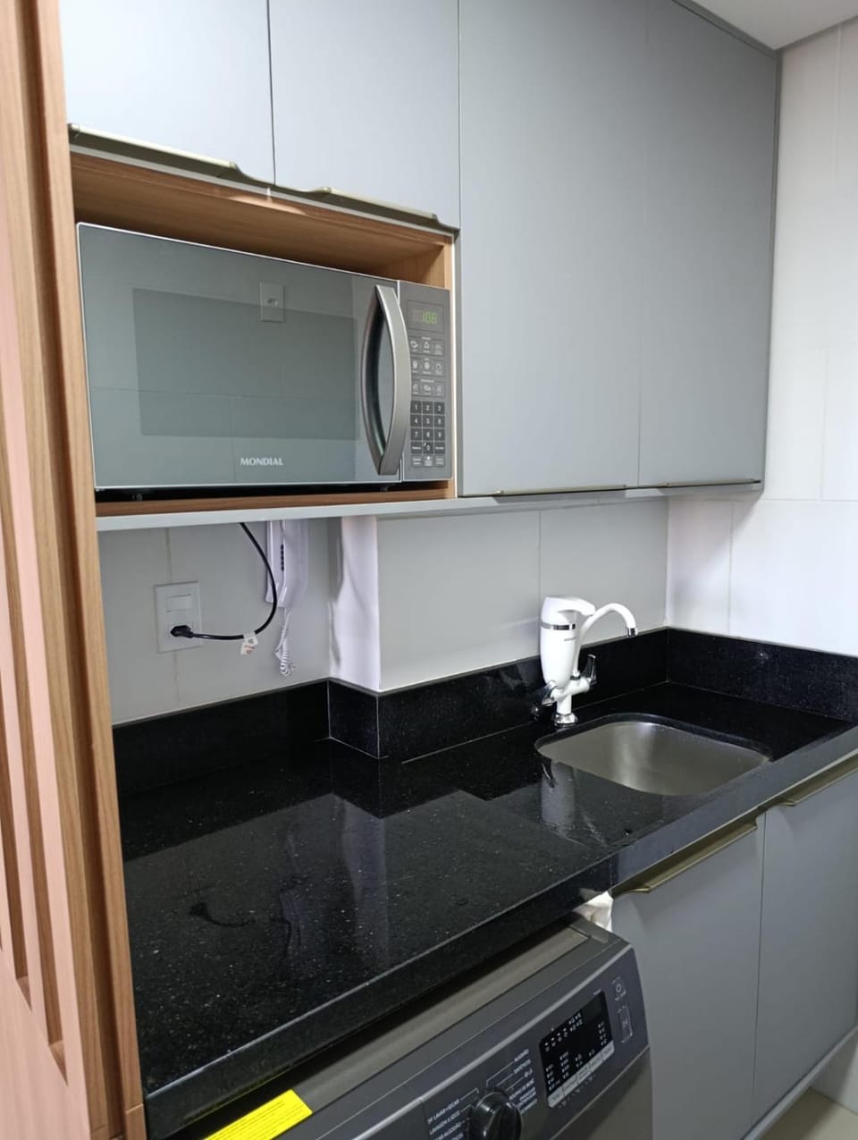 Kitchen or kitchenette, microwave