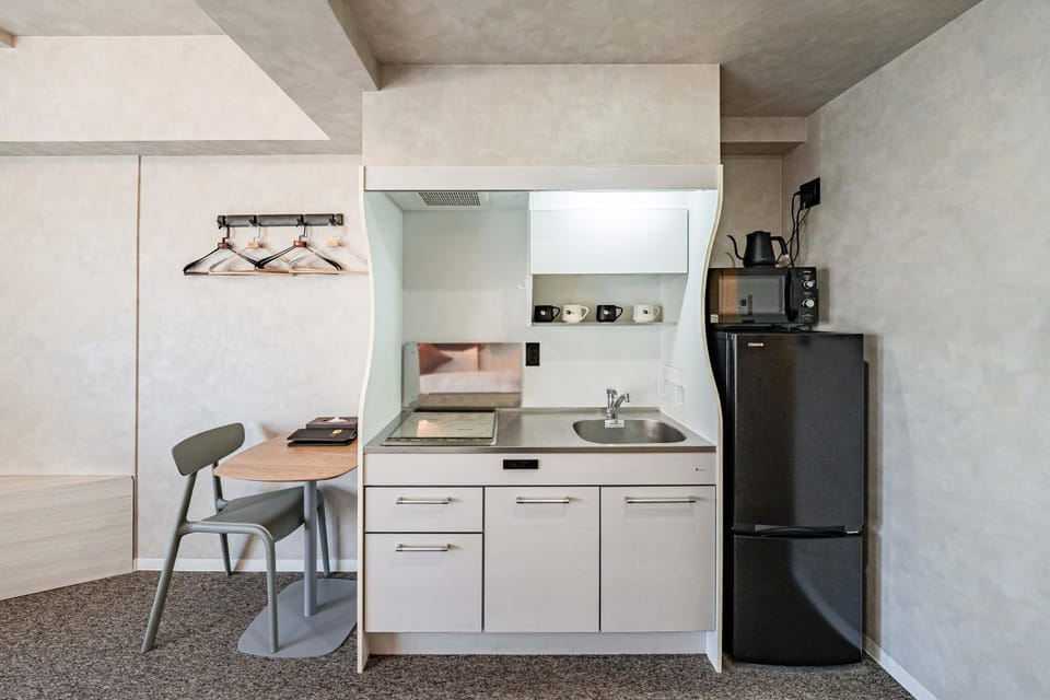Kitchen or kitchenette, stove