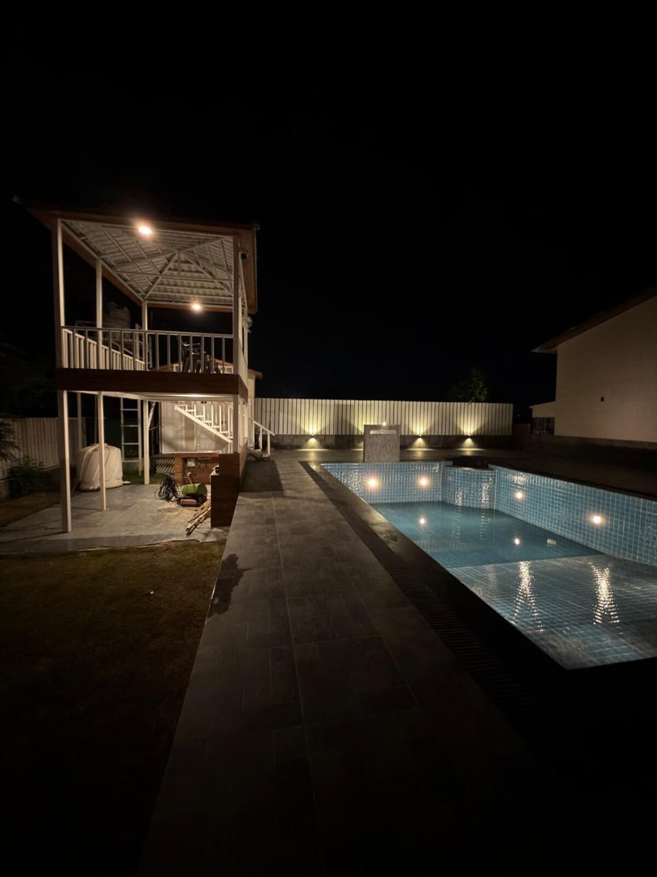 Night, Lounge or bar, Pool view, Swimming pool