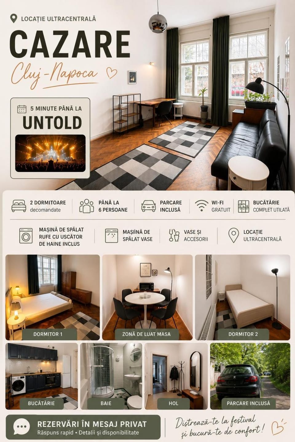 2-Bedroom Central Apartment near UNTOLD with Parking Apartment in Cluj-Napoca