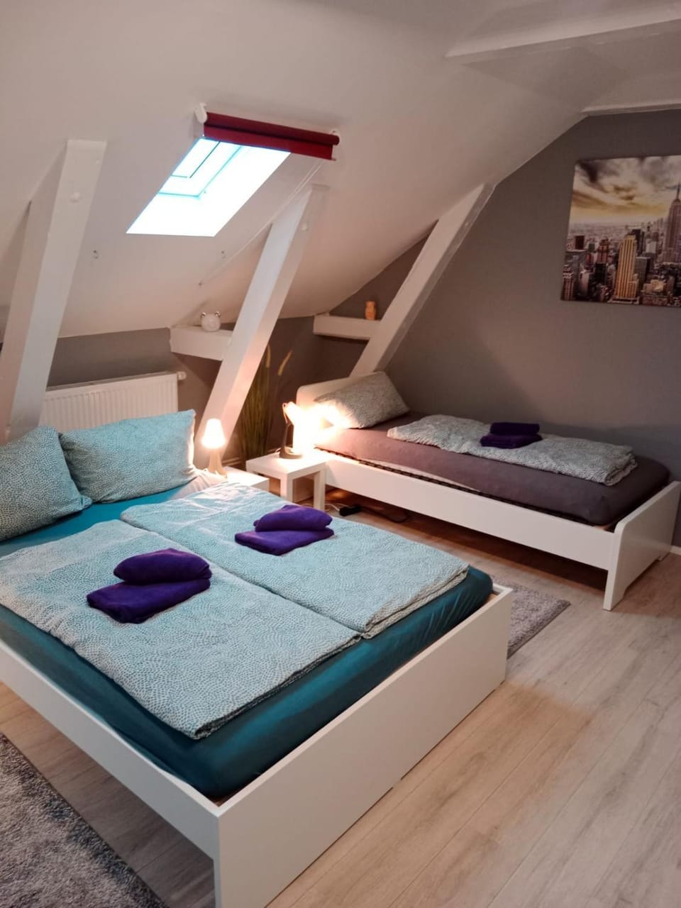 Bed, Photo of the whole room, Bedroom, towels