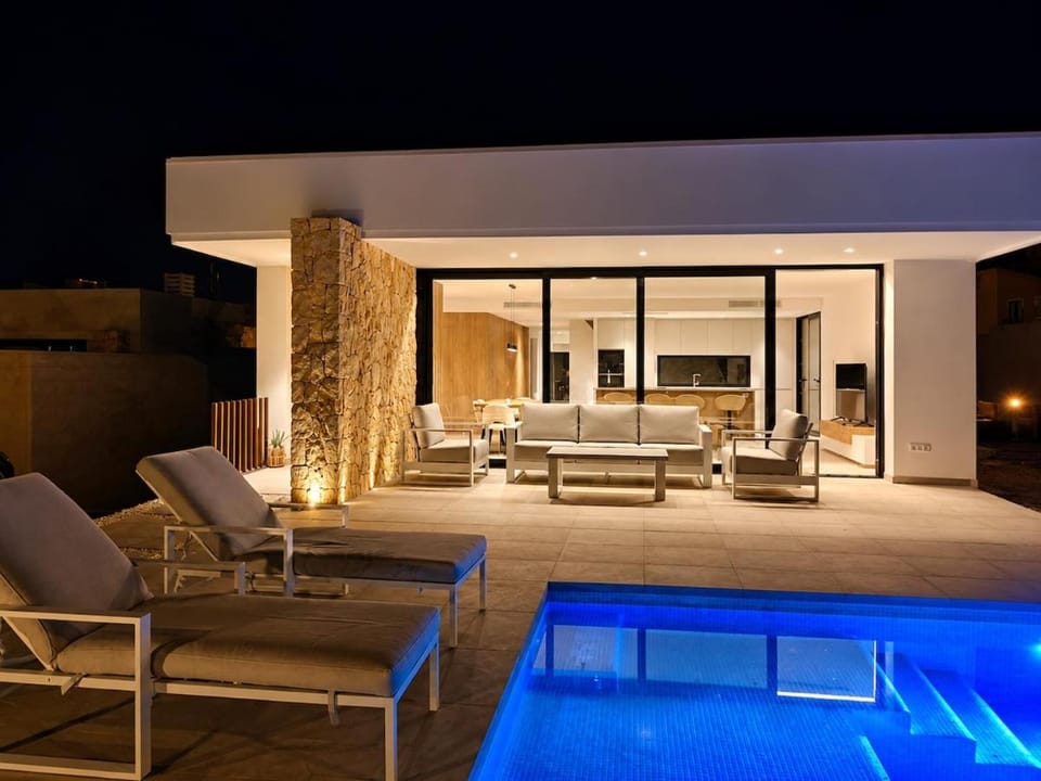Night, Pool view, Swimming pool