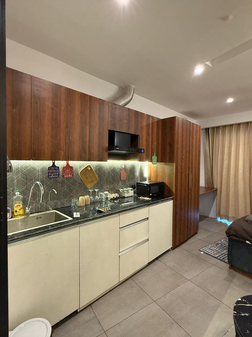 Kitchen or kitchenette, stove