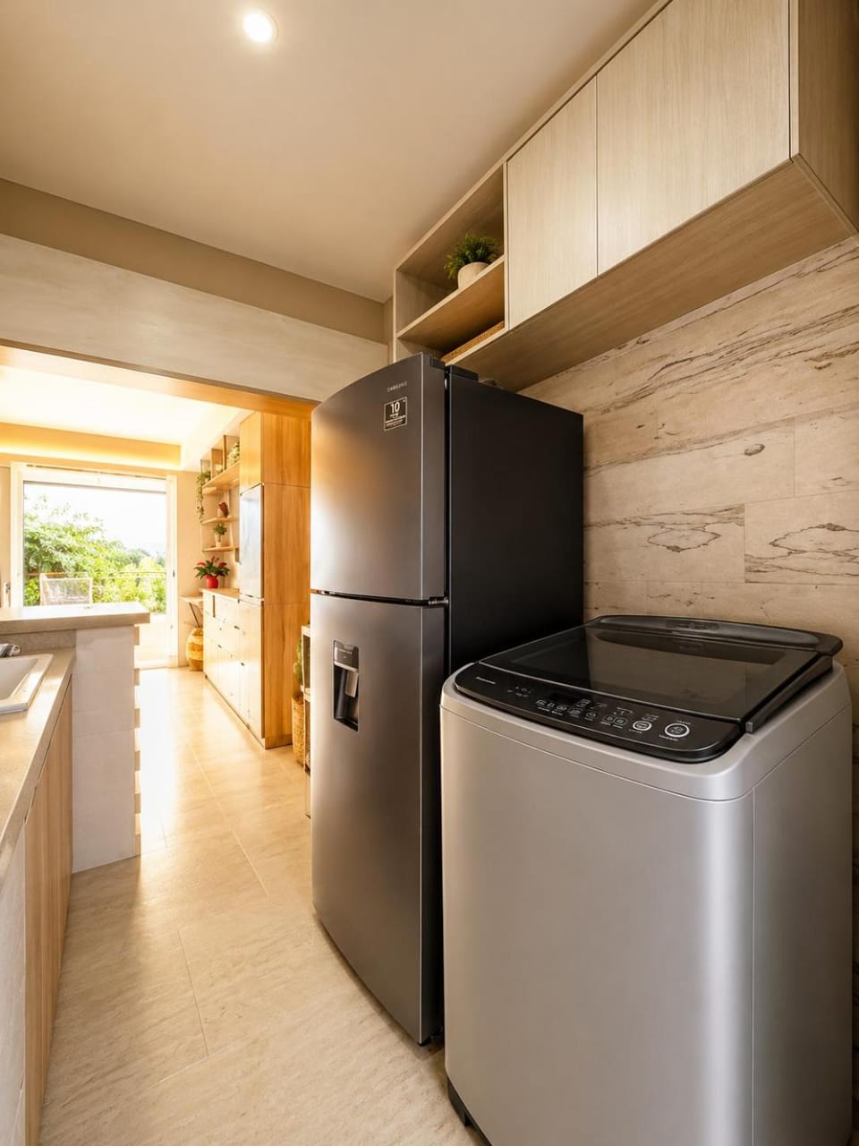 Kitchen or kitchenette, washing machine