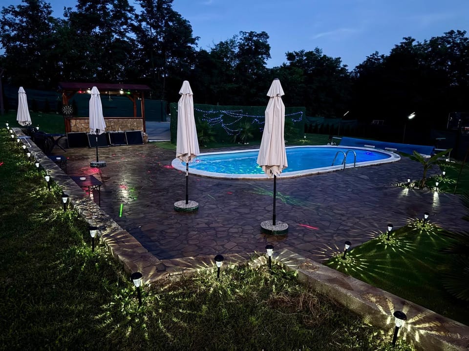 Night, Pool view, Swimming pool, Swimming pool