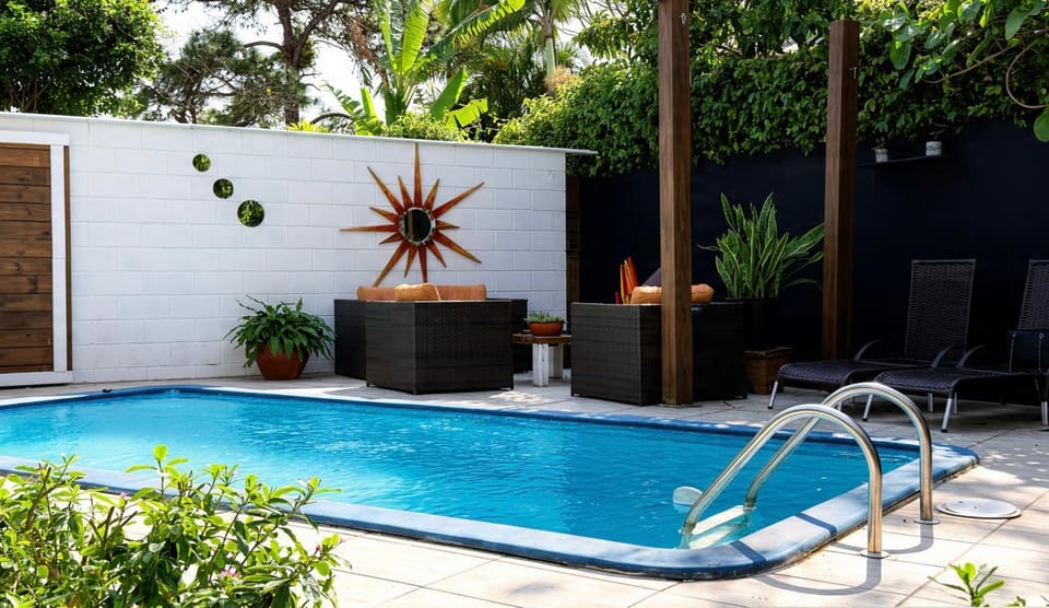 Patio, Pool view, Swimming pool, sunbed