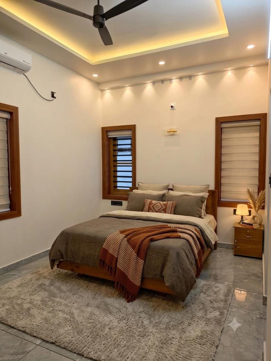 Bed, Photo of the whole room, Bedroom, towels, air conditioner