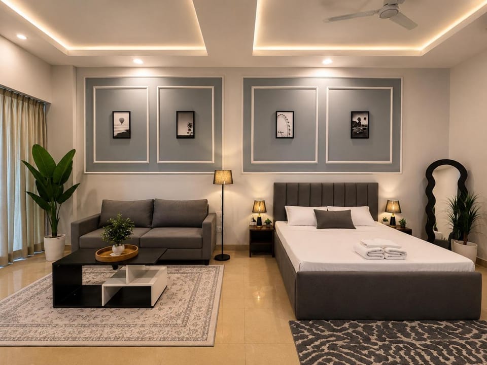 Bed, Living room, Photo of the whole room, Seating area, Bedroom