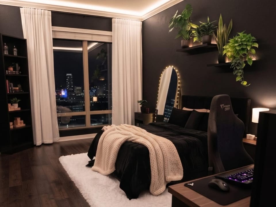Bed, TV and multimedia, Living room, Photo of the whole room, Seating area, Bedroom, hair dresser