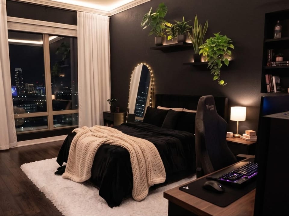 Bed, Living room, Photo of the whole room, Seating area, Bedroom