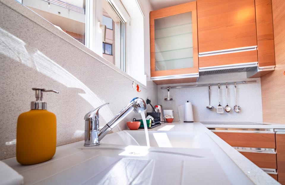 Kitchen or kitchenette, stove