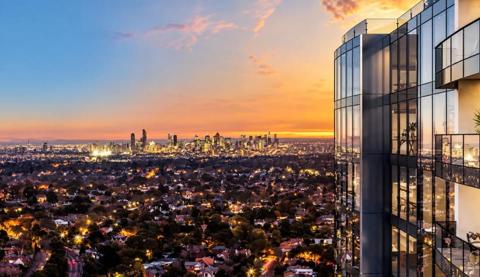 Property building, View (from property/room), Balcony/Terrace, City view, Sunset
