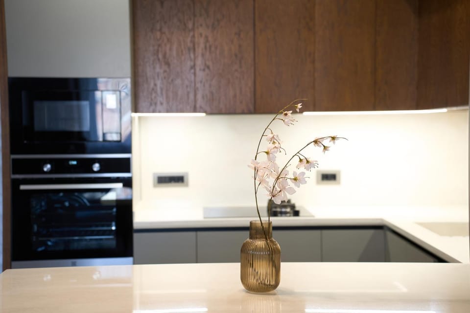 Kitchen or kitchenette, stove