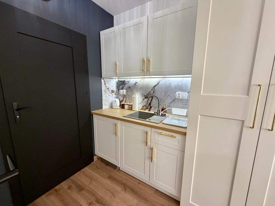 Kitchen or kitchenette, stove