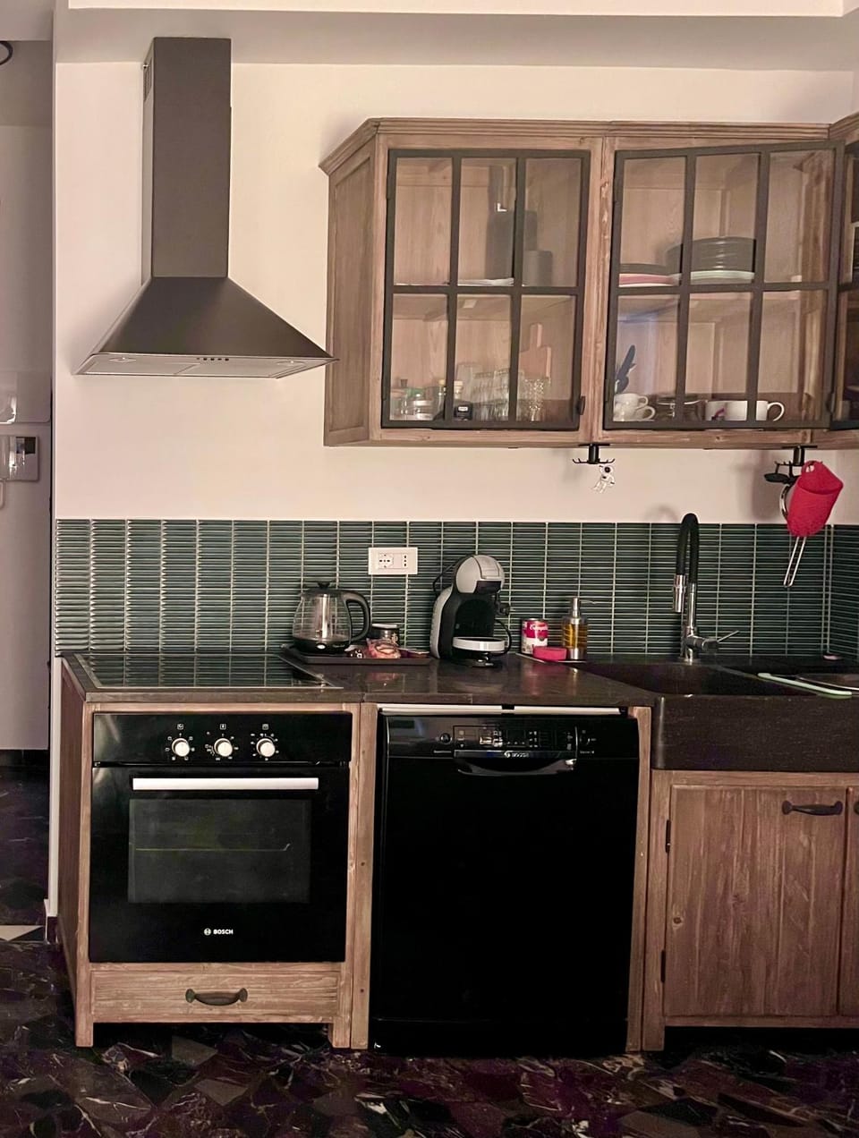 Kitchen or kitchenette, dishwasher, stove