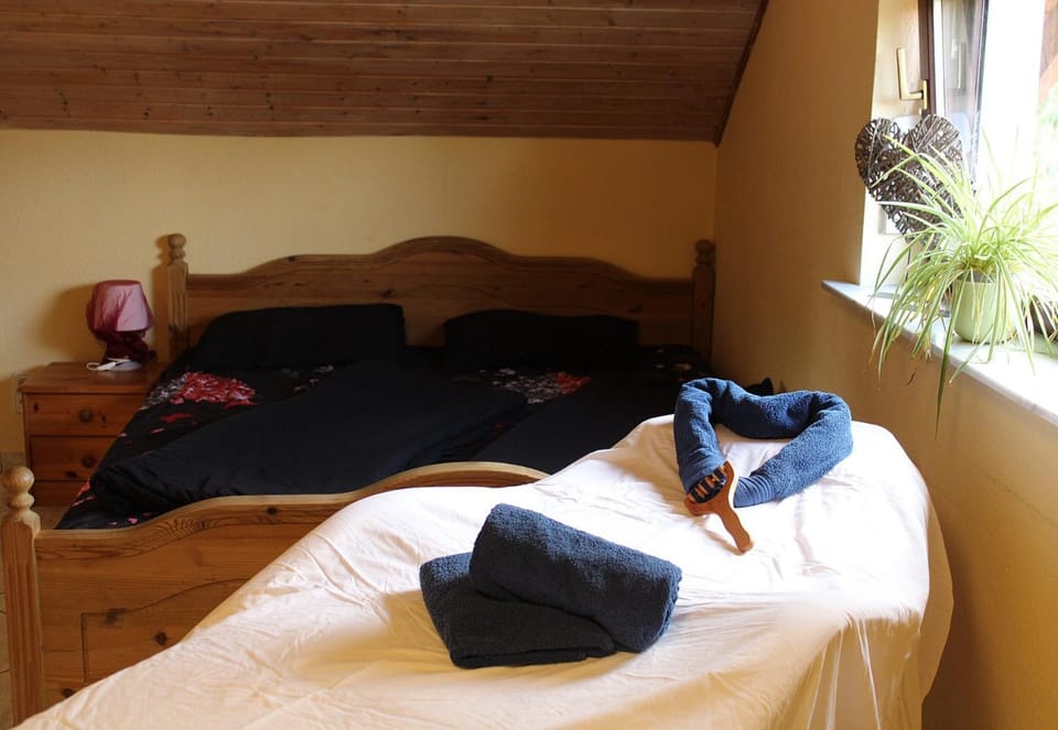 Bed, Photo of the whole room, Bedroom, towels