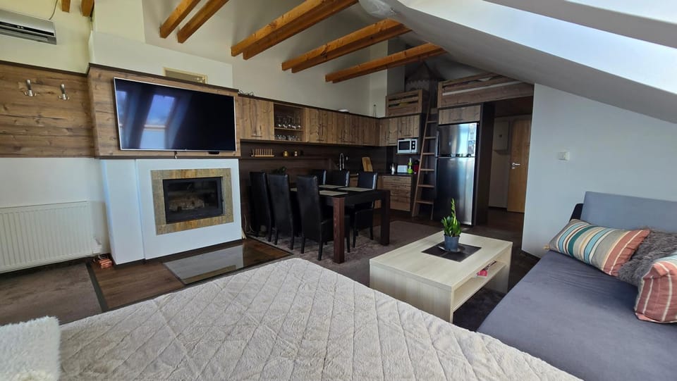 TV and multimedia, Kitchen or kitchenette, Living room, Seating area, fireplace